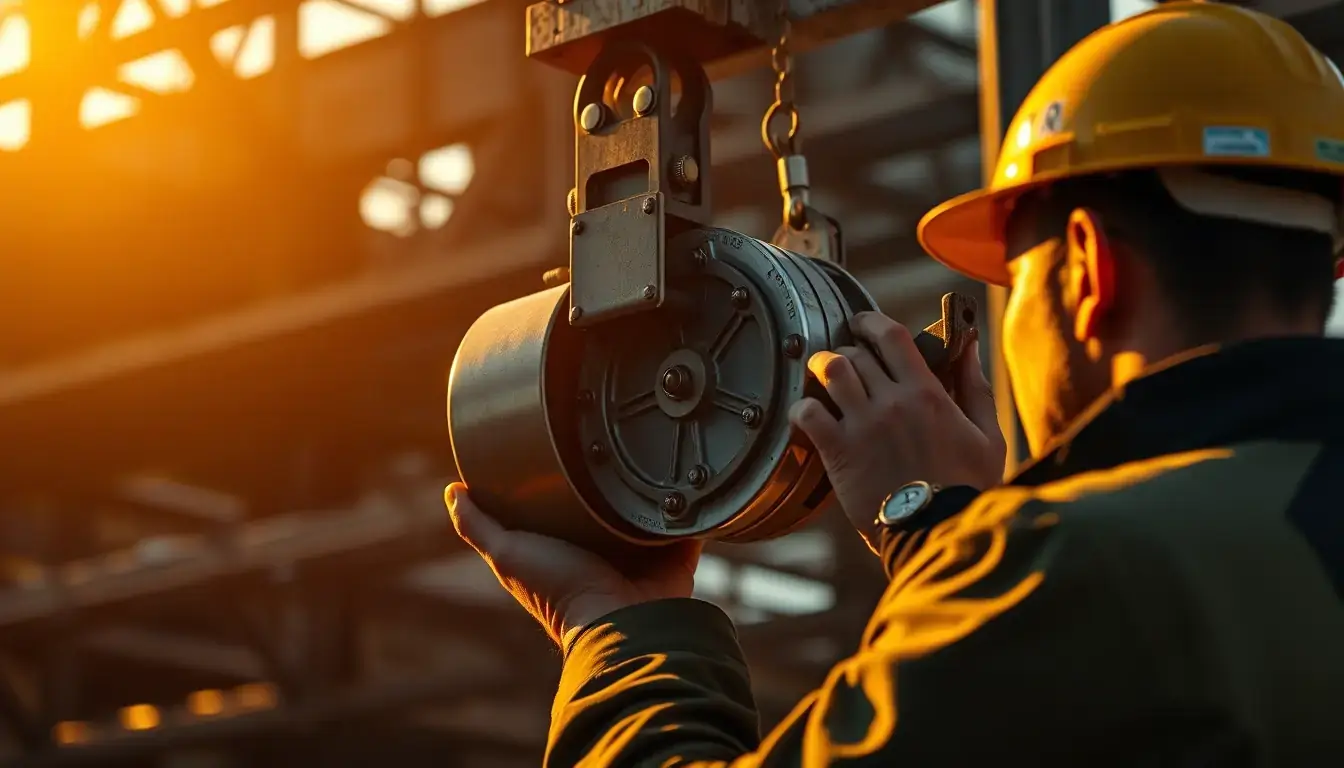 Técnico testando o freio de segurança de um elevador de obra